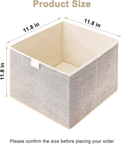 Storage Baskets, 11.8-Inch Woven Fabric Bins, Storage Cubes with Reinforced Handles, Organizer Bins for Closet Shelves, Foldable, for Toys, Clothes, Natural Beige (4PCS/Beige-11.8*11.8*11.8inch)