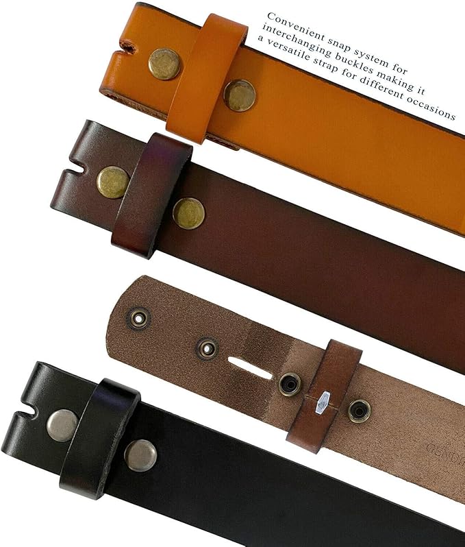 Men's Replacement Belt Strap 100% Genuine Leather Plain Casual Belt Strap with Snaps 1-1/2"(38mm) Wide