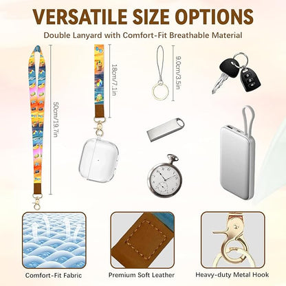 Tropical Leather Badge Holder with Zipper Pocket, Beautiful Work Lanyards and 1 Zip Pocket, 4 Card Slots, Breakaway Lanyards with Metal Clasp for Offices, Staff, Adult, Employees