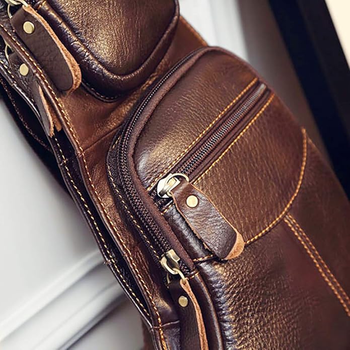 KPYWZER Vintage Leather Sling Bag Backpack for Men Crossbody Shoulder Chest DayPack Backpacks