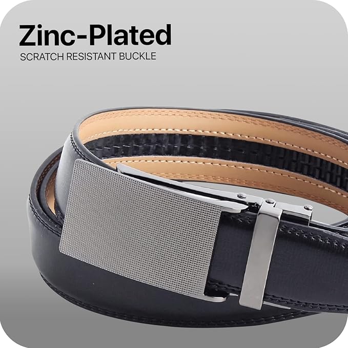Marino Avenue Ratchet Belt for Men. Adjustable Leather Dress Belt with 38 Easy to Click Into Place Ratchet Closures.