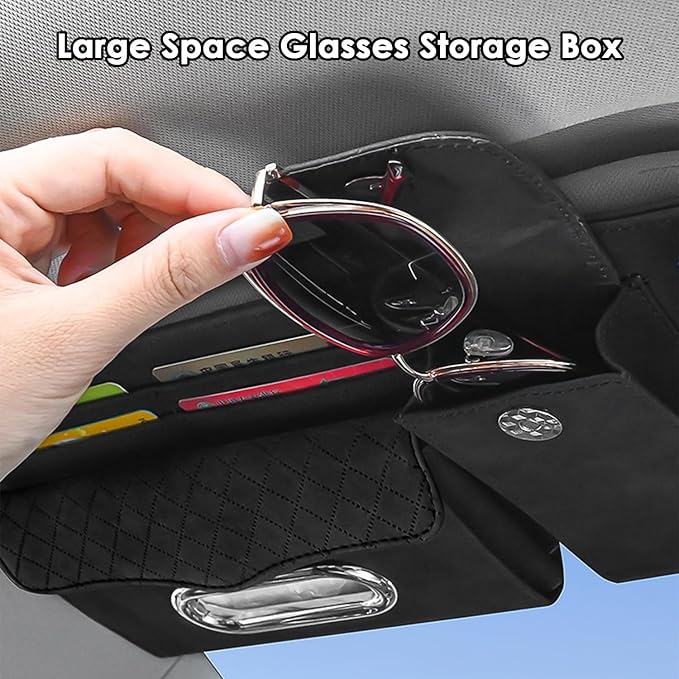 Multi-Pocket Car Visor Organizer with Zippered Compartments - 6-Pocket Sun Visor Storage Pouch for Sunglasses, Phone, Keys, Cards - Universal Fit for Cars, Trucks, SUVs (Grey)