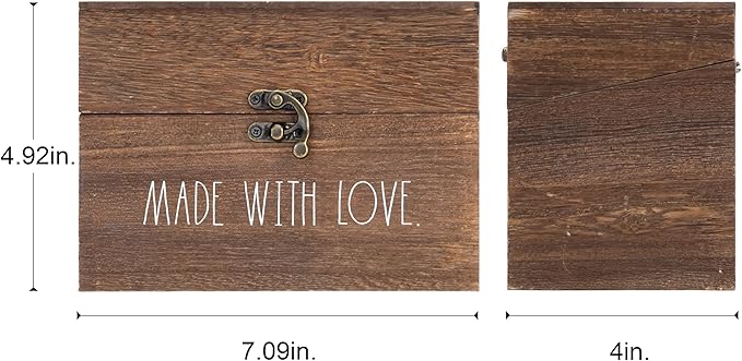 Rae Dunn Rustic Wooden Storage Box - 5x7 inches - Multipurpose Organizer - Recipe Box with Lid and Metal Clasp - Style 4