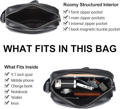 Augus Leather Messenger Crossbody Shoulder Bag for Men Work Business Casual Adjustable Straps (Black-1)