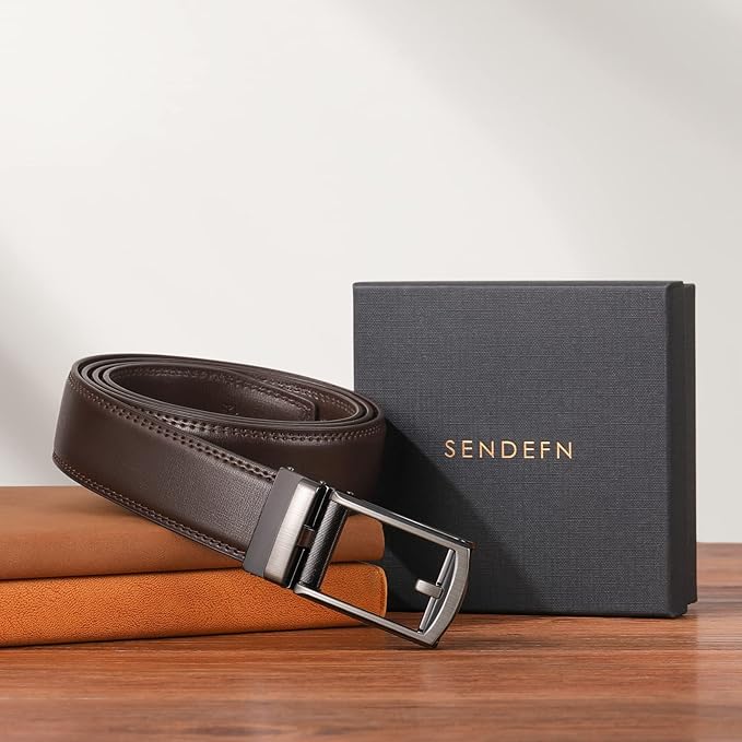 SENDEFN Men's Leather Dress Casual Belt 1 3/8" Automatic Adjustable Click Buckle Belts with Gift Box