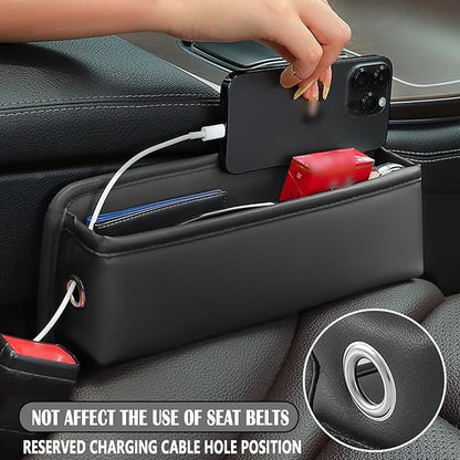 2 Pack Universal Fit Premium Leather Car Seat Gap Filler Organizer, Center Console Organizer for Car SUV Truck (Black，2 Pack)