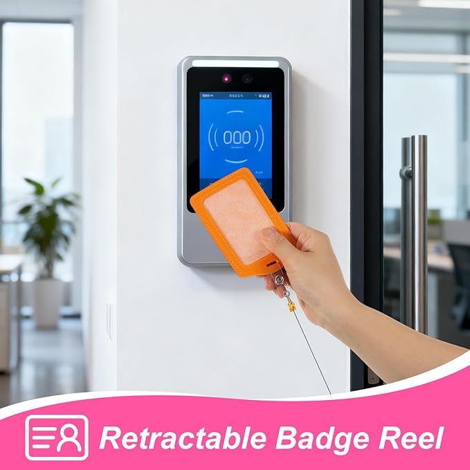 48 Sets Retractable Badge Reels with PU Leather ID Card Holders, Multicolor Vertical Badge Holder Reel Clip for Office, Nurse, Teacher, Doctor