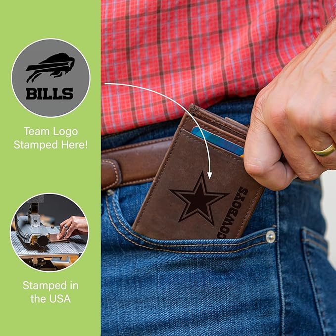 Team Sports America NFL Buffalo Bills Front Pocket Slim Wallet for Men | Minimalist Leather RFID Blocking Bifold Card Holder with Money Clip | Officially Licensed Stamped Logo