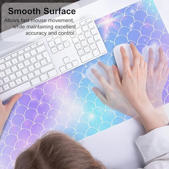 QiyI Large Desk Pad, Colorful Mouse Pad Desktop Decor, Waterproof PU Leather Desk Cover Protector, Desk Accessories for Office Home Work Writing Gaming 31.5" x 11.8" - Gradient Fish Scales