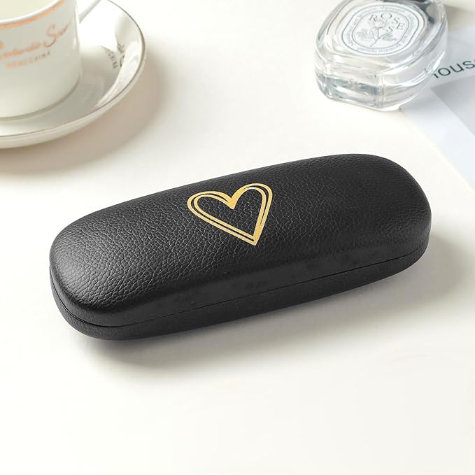 Glasses Case Hard Shell, Leather Protective Case for Sunglasses with Cleaning Cloth, Cute Eyeglass Cases for Women