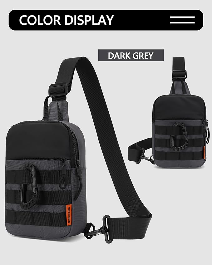 Peicees Small Anti Theft Sling Bag for Men, Tactical Inspired Waterproof Utility EDC Mini Crossbody Chest Bag for Travel Work Sport (Dark Grey)