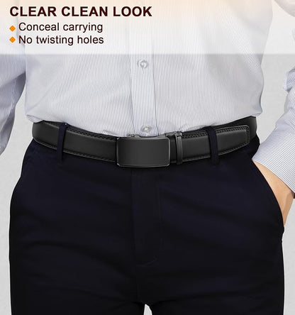 KEMISANT Men Belt 2 Pack, Leather Ratchet Belt Easy Click Slide For Men 1 3/8",Cut for Fit