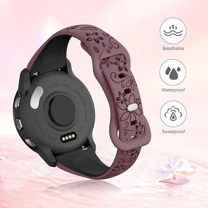 Laband 18mm Floral Engraved Band Compatible With Garmin Venu 3S 41mm/Venu 2S/Vivoactive 4S/Vivomove 3S/Venu 4 41mm/Forerunner 255S/Forerunner 265S,Soft Slim Silicone Cute Embossed Flower Strap for Men