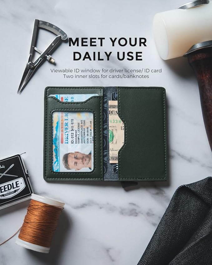 VULKIT Slim Pop up Wallet for Women Minimalist Credit Card Holder with Leather Slots Men's Bifold RFID Blocking Metal Wallets