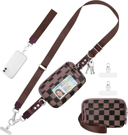Tiostep Clip and Go Strap for Phone with Wallet Crossbody Phone Lanyard and Detachable Checkered Bag with ID Window and RFID Pouch for Daily Travel.