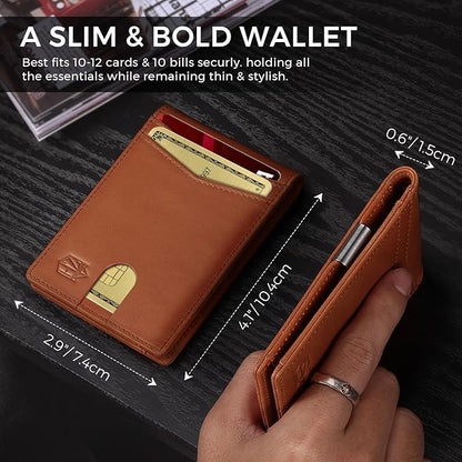 Zitahli Genuine Leather Wallet for Men 12 Card Slim Mens Wallets Bifold RFID Blocking with Money Clip & ID Window Thin Minimalist Card Holder Wallet with Gift Box