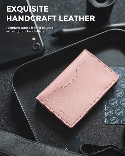 VULKIT Slim Pop up Wallet for Women Minimalist Credit Card Holder with Leather Slots Men's Bifold RFID Blocking Metal Wallets