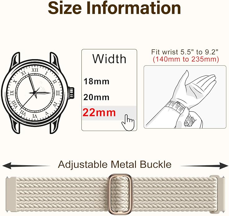 SNBLK 3 Pack 18mm 20mm 22mm Braided Watch Band Compatible with Garmin Vivoactive 5 Watch Bands/Vivoactive 6/3/4s, Quick Release Adjustable Elastic Nylon Loop Strap for Venu 3S/2S/Venu 3/2 Women Men