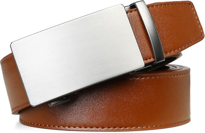 Founders & C Men's Ratchet Belt 1 3/8",Leather Dress Belt Adjustable with Click Sliding Buckle Trim to Exact Fit