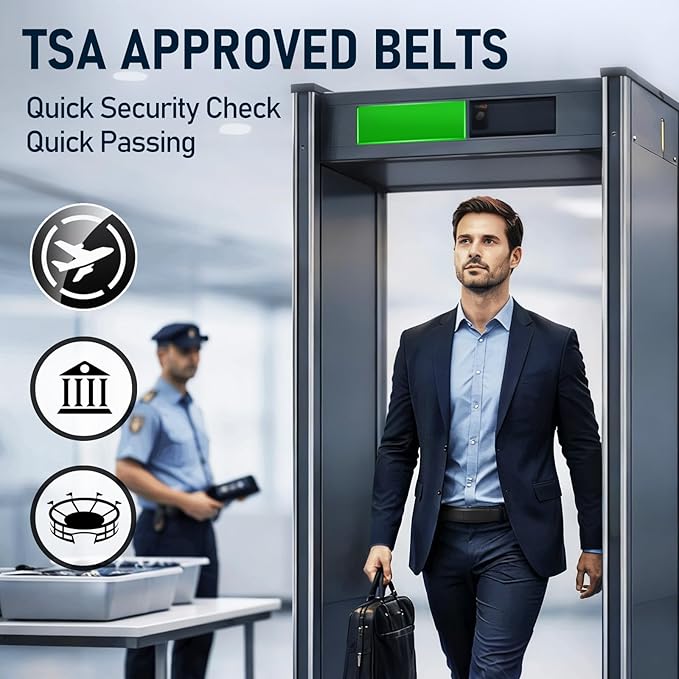 SANSTHS Mechanic Buckless Belts for Men, No Scratch Leather Work Belt Hook & Loop Tsa Belt for Technician Travel Gifts
