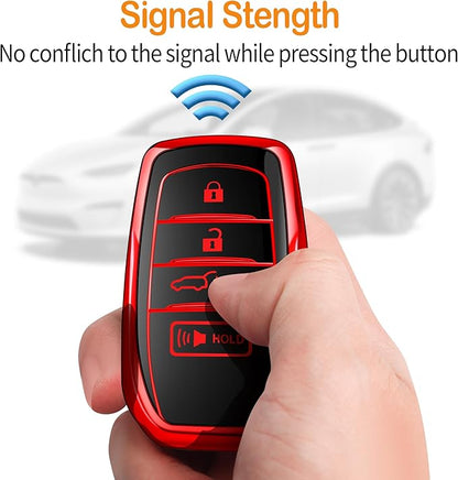 Sindeda for Toyota Key Fob Cover with Metal Keychain & Leather Strap for 2025-2026 Camry 4 Runner 2019-2026 Venza, Land Cruiser,2023-2026 Tacoma Grand Highlander,Corolla,bZ4X,4-5 Buttons(Red)