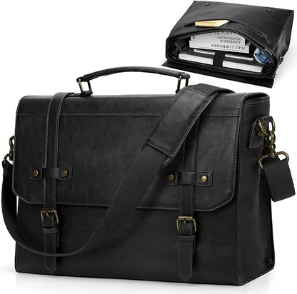 RAINSMORE Mens Messenger Bag 17 Inch Waterproof Vintage Leather Laptop Briefcase Large Laptop Bag Satchel Bag Computer Shoulder Bag for Office Business Travel College,Brown