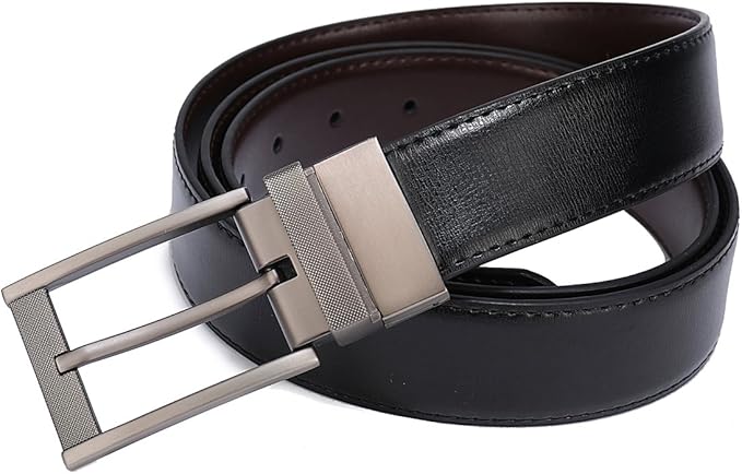Belts for Men Reversible Leather 1.25” Waist Strap Fashion Dress Buckle Beltox