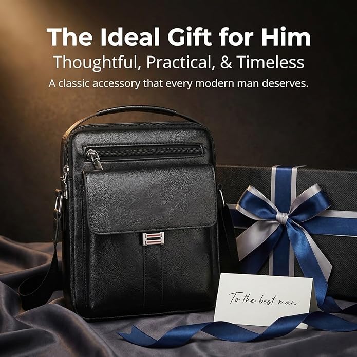 Men's Leather Crossbody Bag, Casual leather Bag for Men, Crossbody Bag Office Business,Handbag Purse Zipper