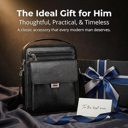 Men's Leather Crossbody Bag, Casual leather Bag for Men, Crossbody Bag Office Business,Handbag Purse Zipper