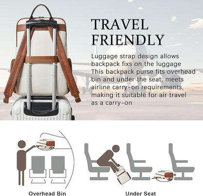 Shrrie Leather Laptop Backpack for Women with 17 inch Vegan Leather Computer Backpack Purse for Travel College Work
