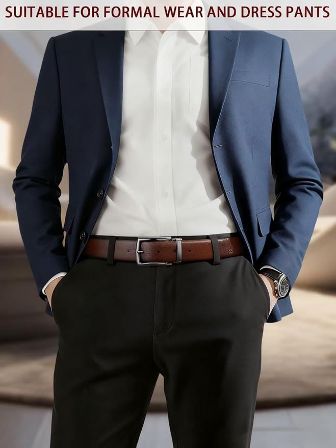 Men's Genuine Leather Dress Belt, 1.38" Wide, Premium Cowhide Business Casual Belt, Classic Design for Work and Formal Wear