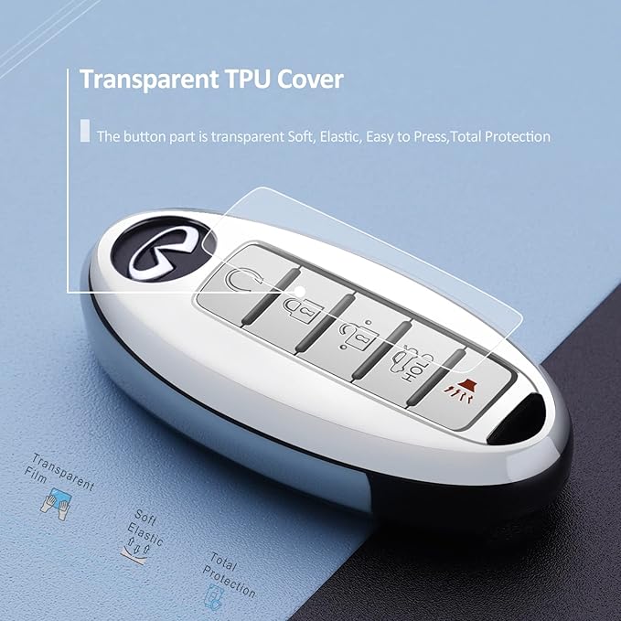 Compatible with Nissan Key Fob Cover Altima Maxima Rogue Armada Pathfinder Compatible with Infiniti Key Fob Cover Silver TPU Protector Car Key Holder Case Accessories