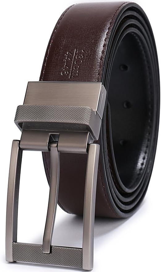 Belts for Men Reversible Leather 1.25” Waist Strap Fashion Dress Buckle Beltox
