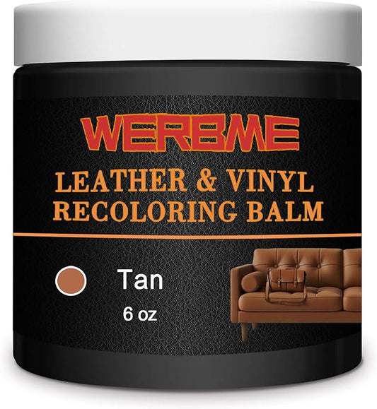 Leather Recoloring Balm & Color Restorer - Multipurpose Dye & Paint for Faded Leather Couches, Car Seats, Shoes | Fix Scratches on Clothing, Furniture & Accessories(Tan)