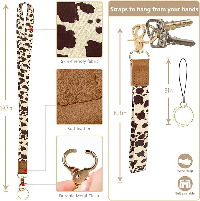 bolimoss Cow Print Lanyards for ID Badges and Keys,2-in-1 Cute ID Badge Holder & Lanyard Wallet,PU Leather Wallet Lanyard Card Name Tag Protector for Nurses, Doctors, Teachers, Students (Brown)