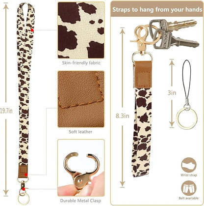 bolimoss Cow Print Lanyards for ID Badges and Keys,2-in-1 Cute ID Badge Holder & Lanyard Wallet,PU Leather Wallet Lanyard Card Name Tag Protector for Nurses, Doctors, Teachers, Students (Brown)