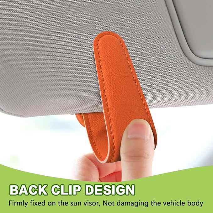 Sunglass Holder for Car, Sunglasses Clip for Car Visor, Magnetic Leather Vehicle Eyeglass Hanger Clip, Auto Ticket Card Glasses Organizer Clamp Accessories for SUV Sedan (Orange)