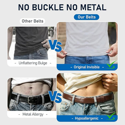 SANSTHS Mechanic Buckless Belts for Men, No Scratch Leather Work Belt Hook & Loop Tsa Belt for Technician Travel Gifts