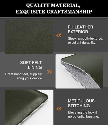 MoKo Laptop Sleeve Compatible with Mac Air 13.3 M5/4/3/2/1, 13-in Mac Pro M2/M1 & Mac Neo A18, PU Leather Notebook Computer Protective Carrying Bag Slim Stylish Case Pouch, Midnight Green