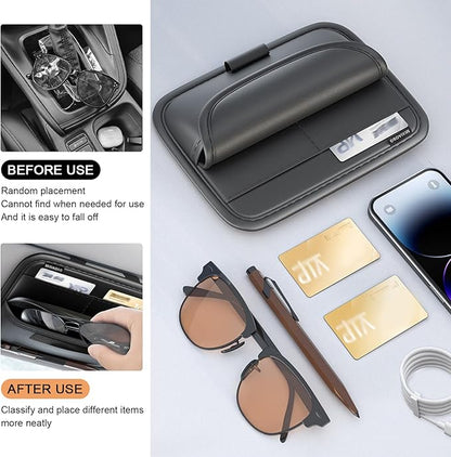 Shakas Car Sun Visor Organizer, Multifunctional Multi-Pocket Sunglasses Card Holder Pen Document Holder, Leather Anti-Scratch Protection Visor Storage Bag for Most Cars Trucks SUVs, Black
