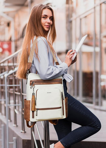 Shrrie Vegan Leather Laptop Backpack for Women 15.6 inch Work Backpack Fashion Travel Backpack Purse for Travel College Work