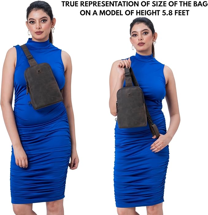 Leather Sling Bag for Women Genuine Crossbody Purse Small Trendy Cross Over Chest with Phone and Credit Card Slots (Coffee Crazy Horse)