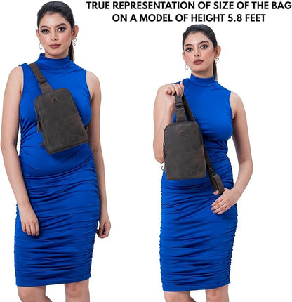 Leather Sling Bag for Women Genuine Crossbody Purse Small Trendy Cross Over Chest with Phone and Credit Card Slots (Coffee Crazy Horse)