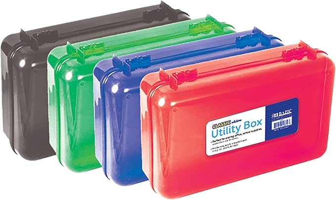 BAZIC Products Plastic Pencil Case Utility Storage Box, Assorted Color, Multi Purpose Organizer for Pens Pencils, 24-Pack