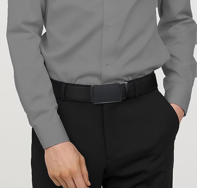 Founders & C Ratchet Belts for Men-Black/Brown Belt Leather 1 3/8" for Casual Dress-Micro Adjustable Belt