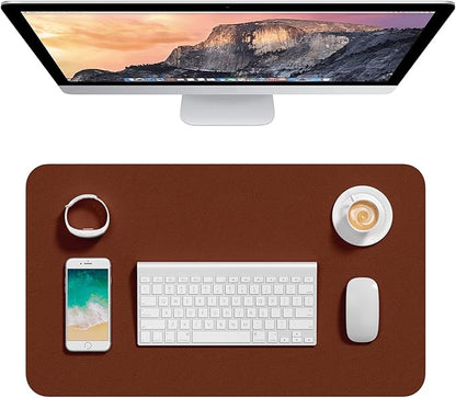 Hsurbtra Desk Pad, 23.6" x 13.8" PU Leather Desk Mat, M Extended Mouse Pad, Waterproof Desktop Blotter Protector, Non-Slip Ultra Thin Small Laptop Keyboard Writing Mat for Office Home, Brown