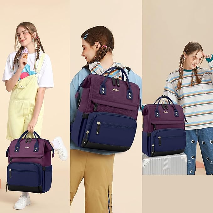 Laptop Backpack for Womem Work Bags: 15.6 Inch Travel BackPacks With USB Charging Port Anti Theft Fashion College BookBag Durable Back Pack Purse Bussiness Daypack for Nurse Teacher Purple Blue