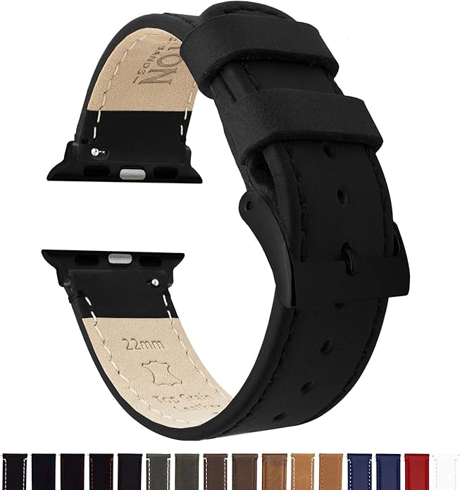 BARTON WATCH BANDS - Top Grain Leather Watch Bands Compatible with Apple Watch Models - 1, 2, 3, 4, 5, 6, 7, 8, 9, 10, SE, Ultra & Ultra 2