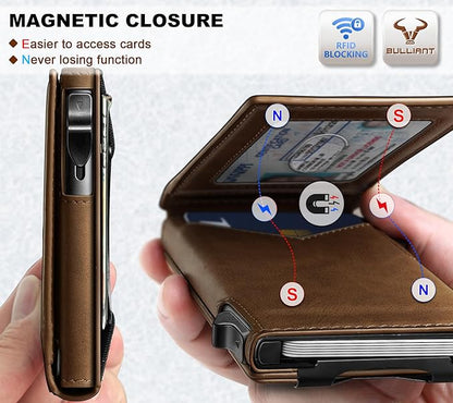 BULLIANT Men Wallet,Magnetic Metal Wallet Money Clip 9Cards Pop-up Access RFID Blocking