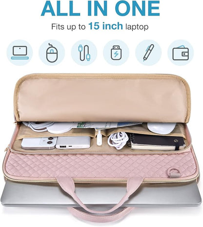 BAGSMART 15.6 Inch Laptop Case Sleeve Compatible with MacBook Pro 16 Inch,15.6 Inch HP,Dell,Acer Aspire,Asus Notebook, Lightweight Laptop Bag for Women with Shoulder Strap,Pocket,Handle, Pink